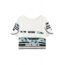 Shark&Stripe&Letter Print Trendy Short Sleeve T-shirt