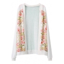 White Floral Print Insert Open Front Cardigan