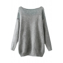 Plain Batwing Sleeve Mohair Sweater with Illusion