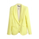 Candy Color Style Single Button Slim Blazer with Lapel and Double Pockets Front