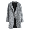 Stand Collar Houndstooth Single Button Tweed Coat with Pocket Front