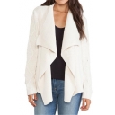 White Cable Open Knit Oversize Lapel Long Sleeve Cardigan