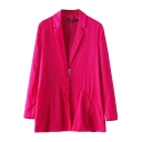 Rose Red Boy Friend Style Zipper Fly Blazer with Notched Lapel