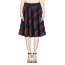 Vintage Plaid Print Elastic Waist Pleated Woolen Midi Skirt