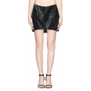 Plain Leather Mini Skirt with Double Pocket and Zipper Details