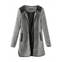 Gray Textured PU Shoulder Collarless Open Front Coat