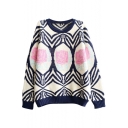 Vintage Jacquard Rose Pattern Round Neck Sweater