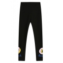 Black Background Donut Embroidered Cotton Skinny Pants