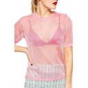 Pink Sheer Mesh Cute Style Short Sleeve T-shirt