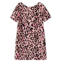 Round Neck Pink Leopard Pattern Dress