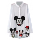 Opulent Micky Mouse Embroidered Midi White Shirt