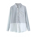 Horizontal Stripe & White Hem Panel Shirt