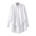 Plain Lapel Two Layer Half Button Fly Loose Shirt