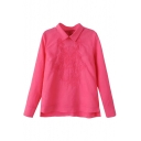 Lapel Plain Tiger Head Embroidered Blouse
