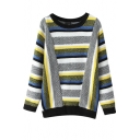 Vertical&Horizontal Multi Stripe Color Block Sweater