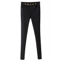Five Gold Button Elastic Skinny Pants