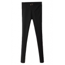 Black High Waist Gold Double Button Skinny Pants