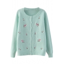 Round Neck Mini Floral Embroidered Cardigan