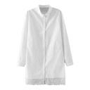 Lace Panel Hem White Midi Shirt