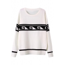Geo-Tribal Pattern Concise Style Round Neck Sweater