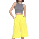 Knee Length Ruched Detail Wide Leg Pants