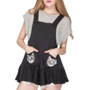 Cute Kitty Face Print Ruffle Hem Tie Back Mini Dress