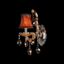 Wonderful Single Light Wall Sconce Features Copper Fabric Bell Shade and Graceful Crystal Droplets