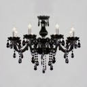 Glamorous Jet Black Frame and Crystal Droplets Traditional Candle Light Chandelier