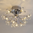 Clear Crystal Adorns Elegant Chrome Finish Frame of Flushmount Ceiling Light