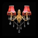 Beautiful Classic Decorative Wall Sconce Completed with Elegant Crystal Beads and Bold Red Fabric Shades