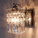 Polished Chrome Finish Wall Light Sconce Accented with a Column of  Faceted Crystals for Romantic Look