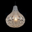 Contemporary Style Chrome Finished Cylinder Crystal Beaded Pendant Lighting
