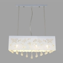 Beautiful Butterflies on White Rectangular Metal Shade Add Charm to Six Light Crystal Accent Style Island Light