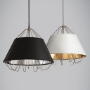 Chic Metal Drum Shade with Chrome Finished Cage Designer Pendant Lights