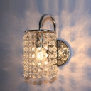 Dazzling Wall Sconce Adorned with Strands of Clear Crystal Beads and Graceful Scrolling Arm in Crystal Style with One Light