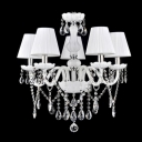 Glamorous and Soft White 5-Light Fabric Shade Crystal Droplets and Ball Chandelier