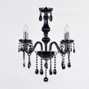 Jet Black Crystal Droplets Four Candle Lights Bold and Elegant Chandelier