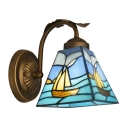 Romantic Sailing Boat Tiffany Wall Sconce Features Blue Dominated Glass Shade
