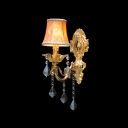 Luxury One-light Wall Sconce Accented with Elegant Crystal Droplets and Graceful Orange Fabric Shade