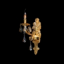 Splendid Gold Base Single Candle-shaped Light Wall Sconce Adorned with Beautiful Faceted Crystals