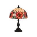 Pleasing Sunflower Motif Tiffany Glass Shade Black Finish Table Lamp