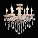 All Clear Crystals Six Candle Lights Glittering Chandelier for Living Room