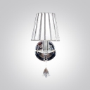 Contemporary One Light Wall Sconce with Gray Fabric Shade and Beautiful Crystal Teardrop