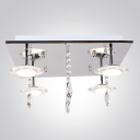 4-Light Sparkling Crystal Strands and Droplets Disc Shade Flush Mount Ceiling Lights