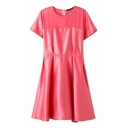 Chiffon Shoulder Panel Plain Short Sleeve A-line Dress