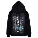 Halloween Octopus Print Casual Hooded Pullover