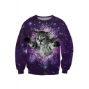 Flying Kitty&Galaxy Print Sweatshirt