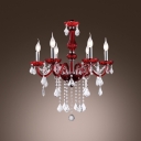 Red Arms and Clear Crystal Droplets 8-Light  Soft and Inviting Chandelier