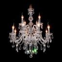 Gracefully 12-Light Two-Tiered Crystal Chandelier Shine with Brilliance Clear Crystal Drops