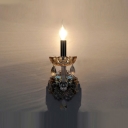Beautiful Single Candle-Style Light Wall Sconce Features Delicate Crystal Back Plate